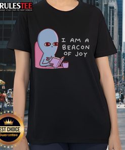 Alt Text: Cute 'I Am A Beacon Of Joy' Strange Planet ladies tee showcasing vibrant colors and playful design for women.