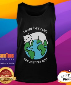 Adorable tank top featuring 'Cute I Own This Place You Just Pay Rent' slogan, perfect for renters and humorous fashion lovers.