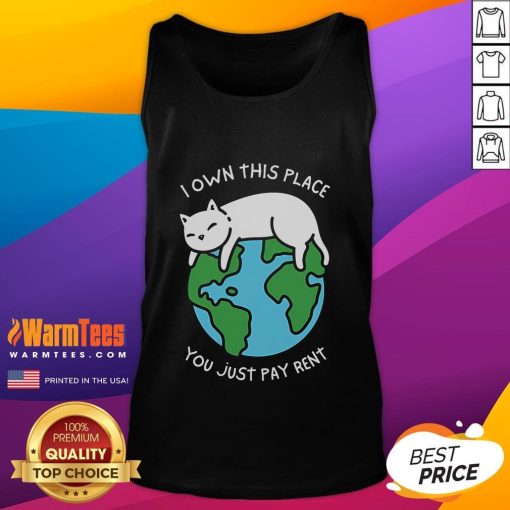 Adorable tank top featuring 'Cute I Own This Place You Just Pay Rent' slogan, perfect for renters and humorous fashion lovers.