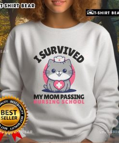 Cute cat nurse sweatshirt celebrating surviving nursing school, perfect for proud nursing students and cat lovers.