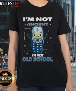 Cute 'I'm Not Ancient, I'm Just Old School' ladies tee featuring a stylish design for vintage fashion lovers.
