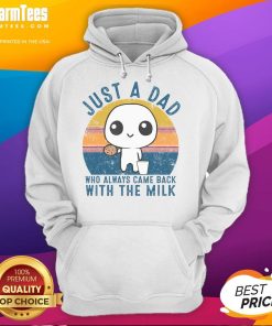 Alt Text: Cute 'Just a Dad Who Always Came Back with the Milk' sunset hoodie, perfect gift for dads who love humor and style.
