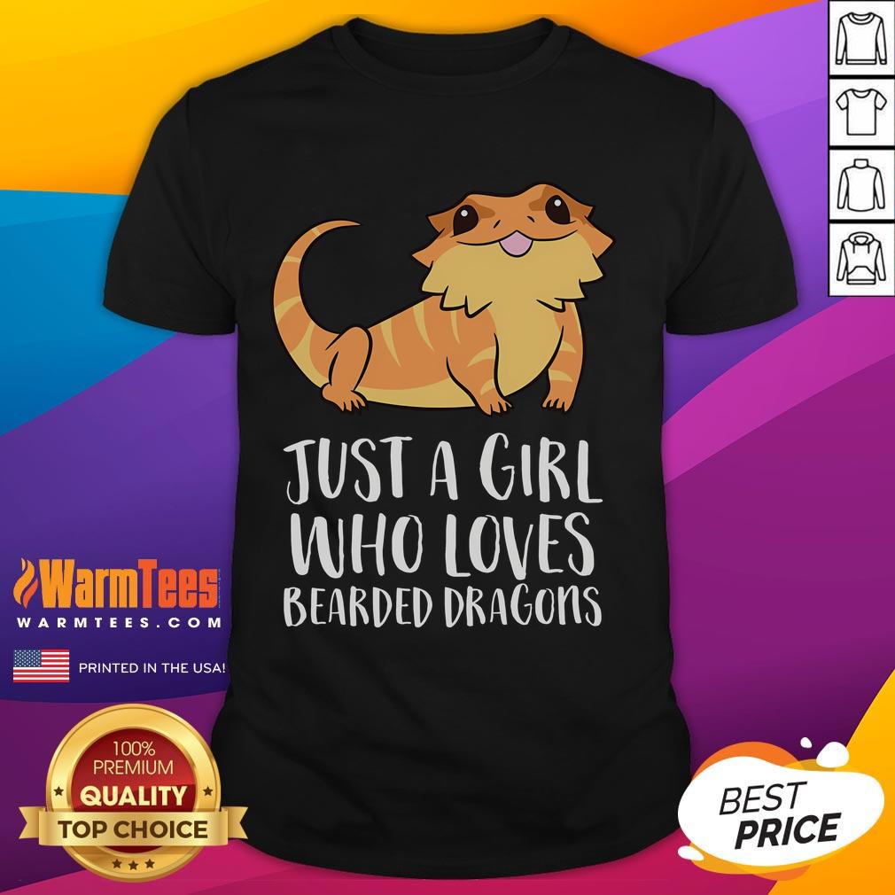 Cute Just A Girl Who Loves Bearded Dragons Lizard Reptile T Shirt Alt Text: Cute t-shirt design featuring the phrase Just A Girl Who Loves Bearded Dragons with a colorful lizard graphic.