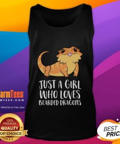 Alt Text: Cute girl wearing a tank top featuring a bearded dragon, showcasing her love for lizards and reptiles.