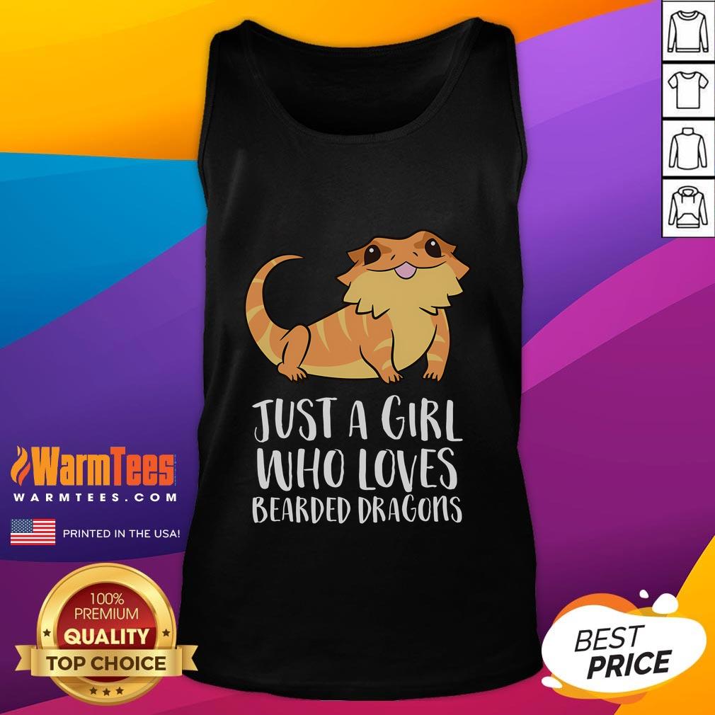 Cute Just A Girl Who Loves Bearded Dragons Lizard Reptile Tank Top Alt Text: Cute girl wearing a tank top featuring a bearded dragon, showcasing her love for lizards and reptiles.