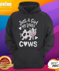 Cute Just A Girl Who Loves Cows Hoodie featuring a playful cow graphic, perfect for cow lovers and casual wear.