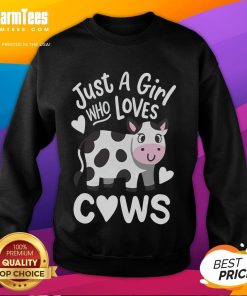 Alt Text: Cute sweatshirt featuring 'Just A Girl Who Loves Cows' design, perfect for cow lovers and casual wear.