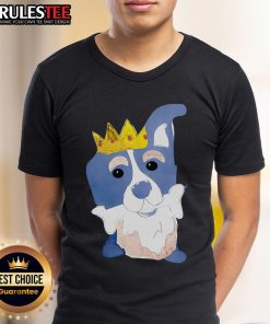Alt Text: Cute King Dog cartoon character chewing bone on a fun T-shirt design, perfect for dog lovers and pet enthusiasts.