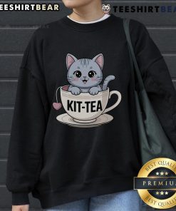 Cute Kit Tea Cat tea sweatshirt featuring an adorable feline design, perfect for cat lovers and cozy wear.