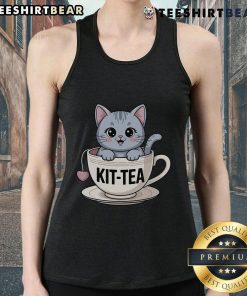 Adorable Cute Kit Tea Cat tea tank top featuring a playful cat design, perfect for tea lovers and casual wear enthusiasts.