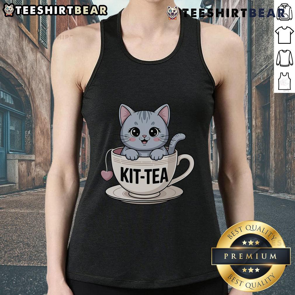 Cute Kit Tea Cat Tea Tank Top Adorable Cute Kit Tea Cat tea tank top featuring a playful cat design, perfect for tea lovers and casual wear enthusiasts.