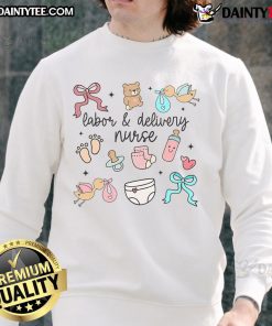 Cute labor and delivery nurse graduation sweatshirt celebrating LD nurse appreciation with a stylish design.