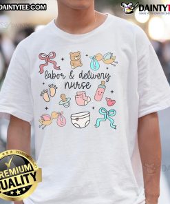 Adorable Labor and Delivery Nurse graduation t-shirt celebrating L&D nurse appreciation with colorful graphics.