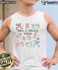 Adorable labor and delivery nurse wearing a graduation tank top, celebrating nurse appreciation in a joyful setting.