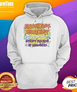 Cute laboratory secretary wearing a diagnostics hoodie during Lab Week, showcasing a fun mystery machine design.