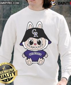 Cute Labubu Colorado Rockies sweatshirt featuring vibrant colors and a cozy design, perfect for Rockies fans.