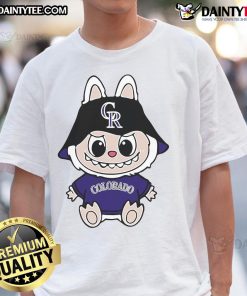 Alt Text: Cute Labubu Colorado Rockies T-Shirt featuring a playful design, perfect for fans of the MLB team.