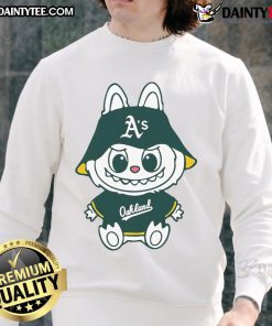 Alt Text: Cute Labubu Oakland Athletics sweatshirt featuring vibrant colors and a cozy design, perfect for fans and casual wear.