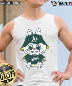 Alt Text: Cute Labubu Oakland Athletics tank top featuring vibrant team colors and playful design, perfect for fans.