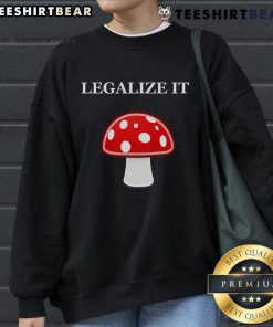 Alt Text: Cute Legalize It red mushrooms sweatshirt featuring vibrant mushroom graphics, perfect for casual wear and nature lovers.