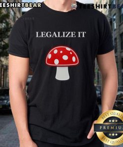 Alt Text: Cute Legalize It red mushrooms t-shirt featuring vibrant mushroom graphics, perfect for nature and cannabis enthusiasts.