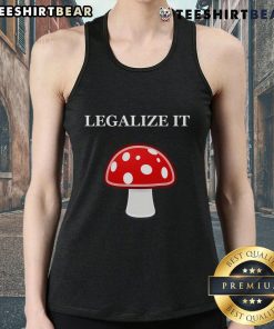 Alt Text: Cute Legalize It red mushrooms tank top featuring vibrant graphics, perfect for casual wear and nature lovers.