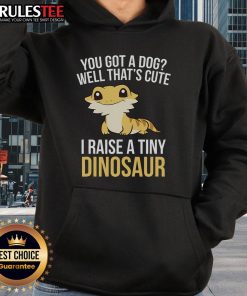 Cute lizard and gecko with a bearded dragon in a 'I Raise a Tiny Dinosaur' hoodie, perfect pet for reptile lovers.