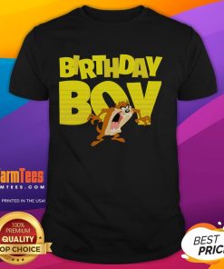 Alt Text: Cute Looney Tunes Birthday Boy Taz Cartoon T-Shirt featuring Taz in vibrant colors, perfect for birthday celebrations.