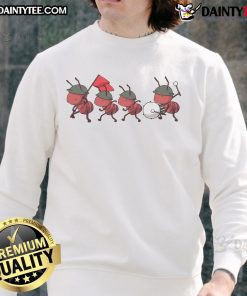Cute matching ants design on sweatshirt, featuring playful 'Ants Go Marching' theme for kids' fashion.