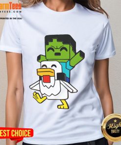 Cute Minecraft baby zombie chicken jockey graphic on a ladies tee, perfect for gaming fans and casual wear.