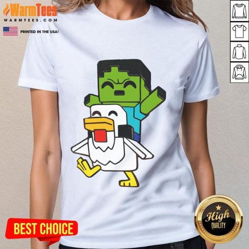 Cute Minecraft baby zombie chicken jockey graphic on a ladies tee, perfect for gaming fans and casual wear.