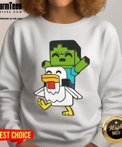 Alt Text: Adorable Minecraft baby zombie chicken jockey sweatshirt featuring vibrant graphics and cozy design for fans.