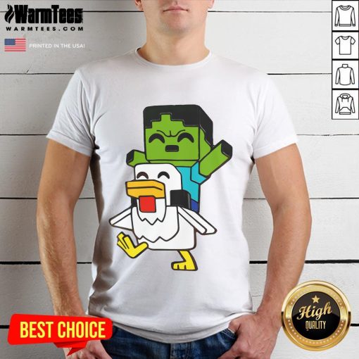 Alt Text: Cute Minecraft Baby Zombie Chicken Jockey T-Shirt featuring an adorable zombie riding a chicken in vibrant colors.