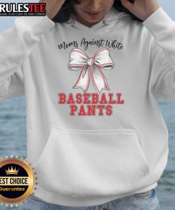 Cute Moms Against White Baseball Pants Coquette Bow Hoodie in stylish casual wear, perfect for trendy moms.