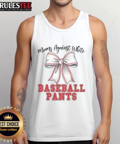 Alt Text: Cute moms in coquette bow tank tops, confidently styling against white baseball pants in a vibrant outdoor setting.