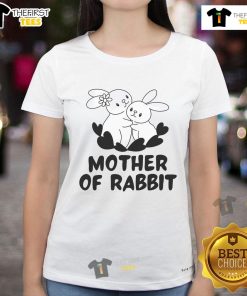 Cute mother of rabbits wearing a funny tee for pet lovers, perfect gift idea for Mother's Day.