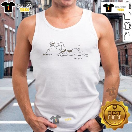 Adorable dog wearing a Cute OnlyNY tank top, showcasing a trendy and stylish pet outfit for summer adventures.