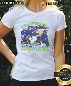 Alt Text: Cute Peanuts Snoopy X Joshua Tree National Park ladies tee featuring vibrant graphics of Snoopy in a desert landscape.