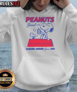 Cute Peanuts Social Club hoodie design featuring characters hanging around since 1950, perfect for fans and collectors.