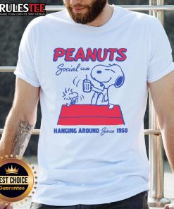 Alt Text: Cute Peanuts Social Club T-Shirt featuring characters hanging around since 1950, perfect for fans of the Peanuts comic.