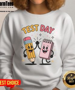 Alt Text: Cute pencil and notebook graphic on a high five star sweatshirt, perfect for students and creative minds.