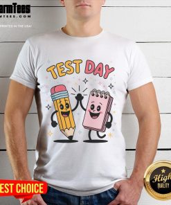 Adorable Cute Pencil and Notebook High Five graphic on a T-Shirt, perfect for students and stationery lovers.