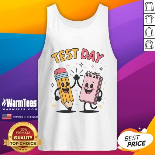 Cute pencil and notebook graphic on a high five star tank top, perfect for students and creative enthusiasts.