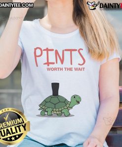 Cute Pints Worth The Wait Turtle Ladies Tee featuring a playful turtle design on soft fabric for casual wear.