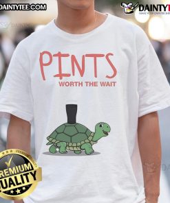 Alt Text: Cute Pints Worth The Wait Turtle T-Shirt featuring a playful turtle design perfect for casual wear.