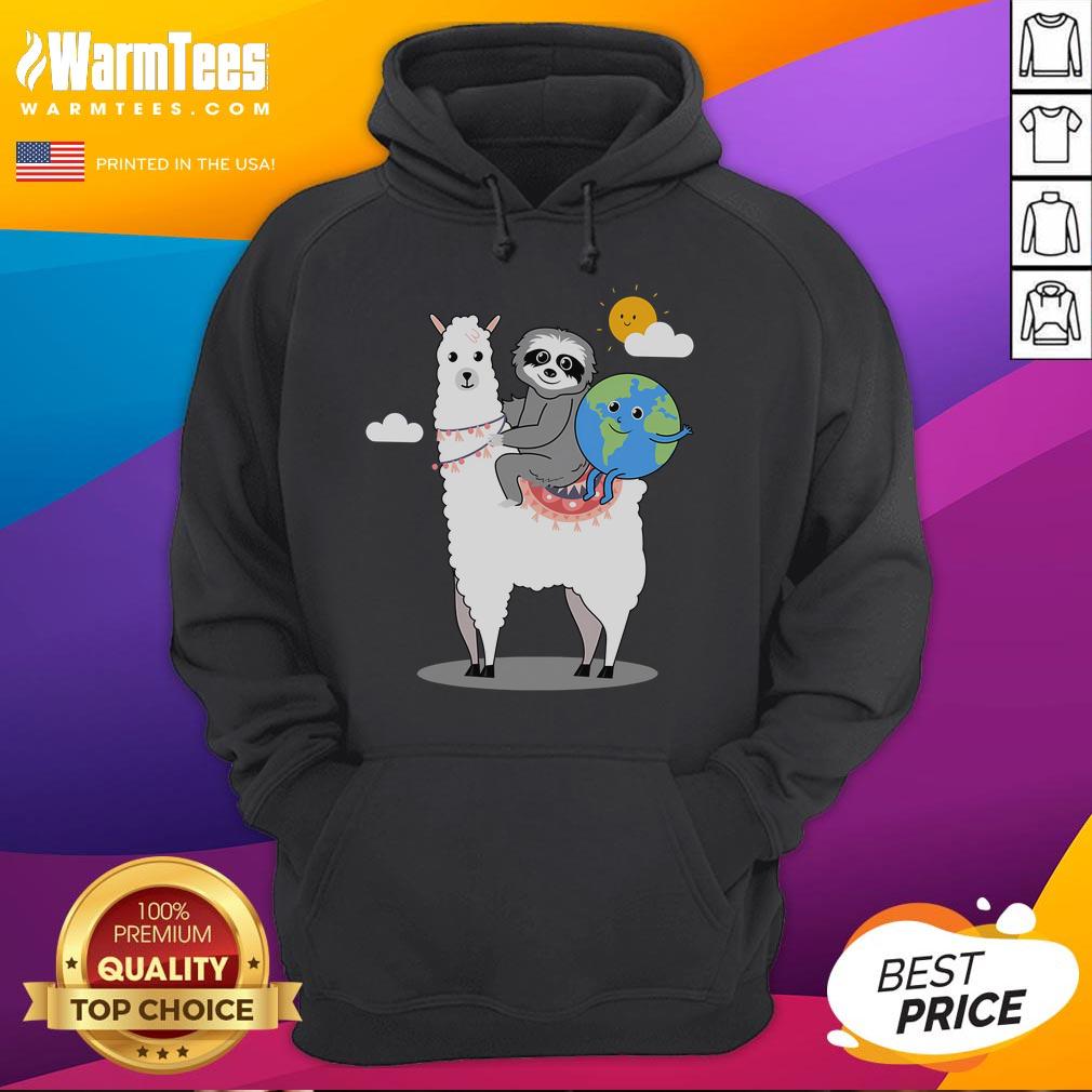 Cute Sloth Llama Earth Day Planet Hoodie Cute sloth and llama design on Earth Day planet hoodie, promoting eco-friendly fashion and love for nature.