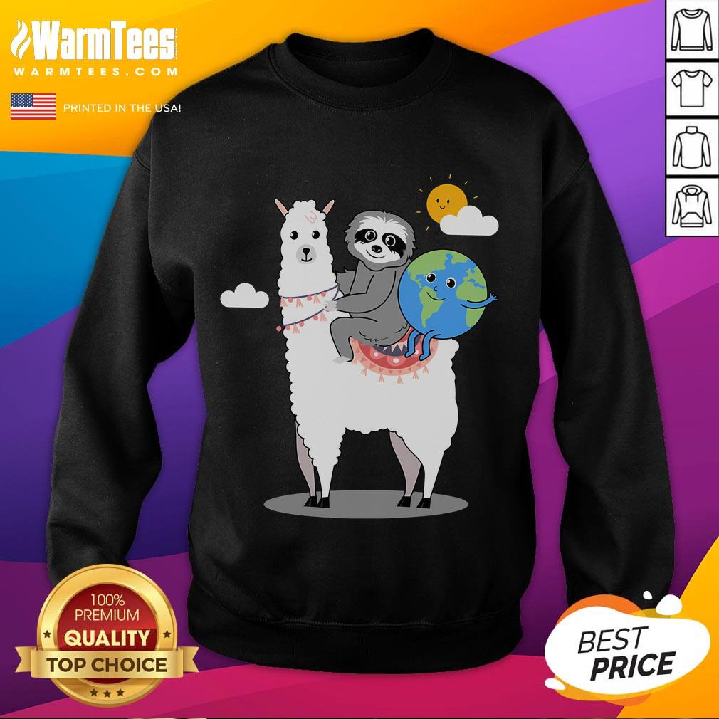 Cute Sloth Llama Earth Day Planet Sweatshirt Cute sloth and llama graphic on an Earth Day sweatshirt celebrating the planet, perfect for eco-friendly fashion lovers.