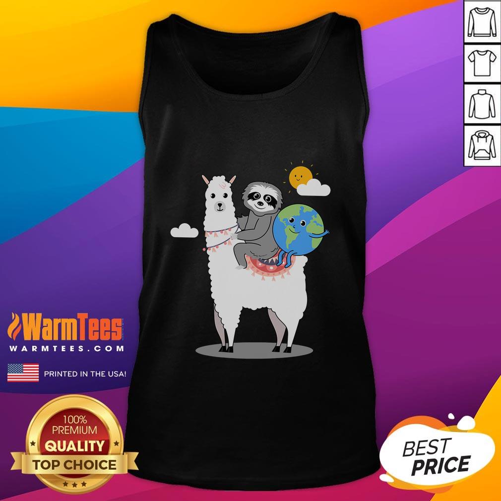 Cute Sloth Llama Earth Day Planet Tank Top Cute sloth and llama graphic on Earth Day tank top promoting planet conservation and eco-friendly fashion.