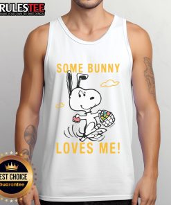 Alt Text: Cute Snoopy Peanuts Some Bunny Loves Me tank top featuring Snoopy and a playful bunny design. Perfect for fans!