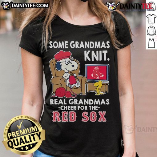 Cute Snoopy the Peanuts on a ladies tee, cheering for the Boston Red Sox, perfect for real grandmas.